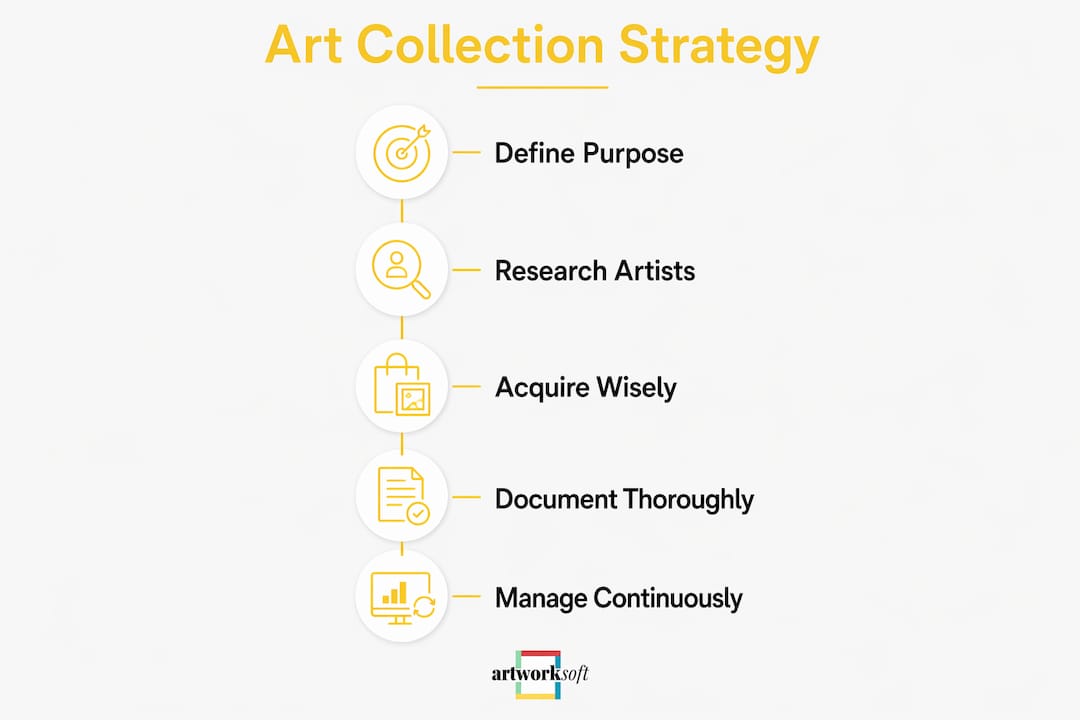 Infographic illustrating art collection strategy steps