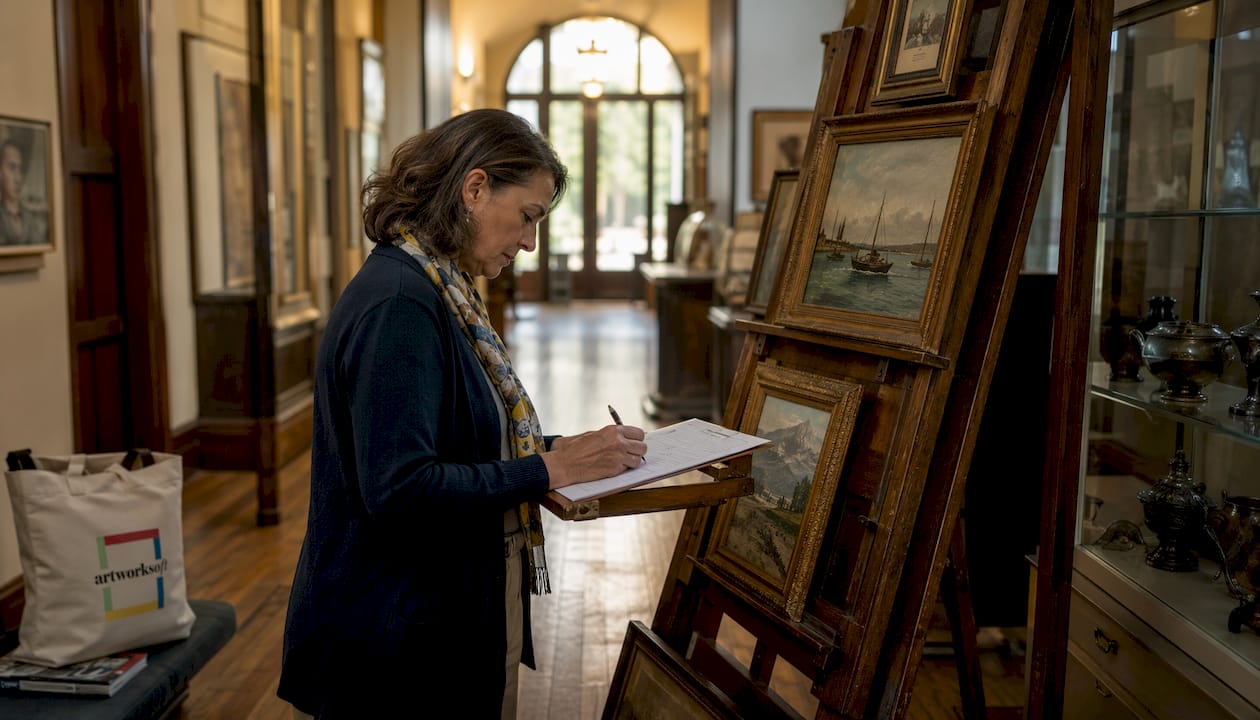 Museum registrar cataloging artworks