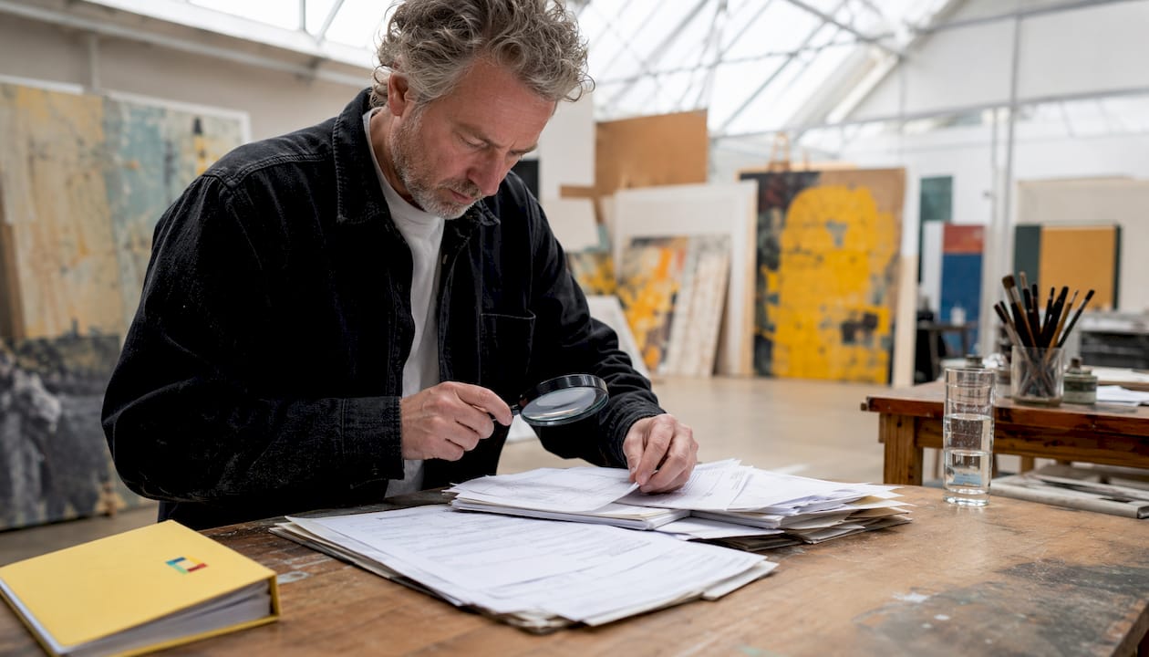 Gallery owner examining provenance documents