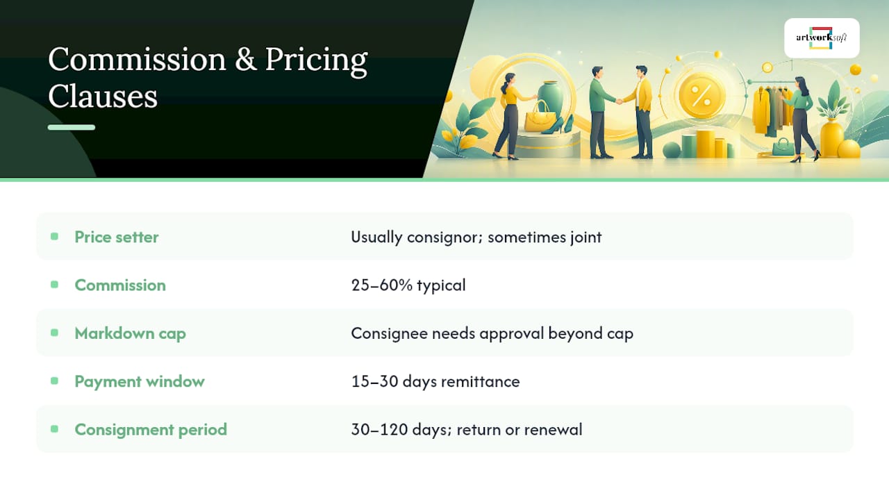 Diagram of consignment commission and pricing options