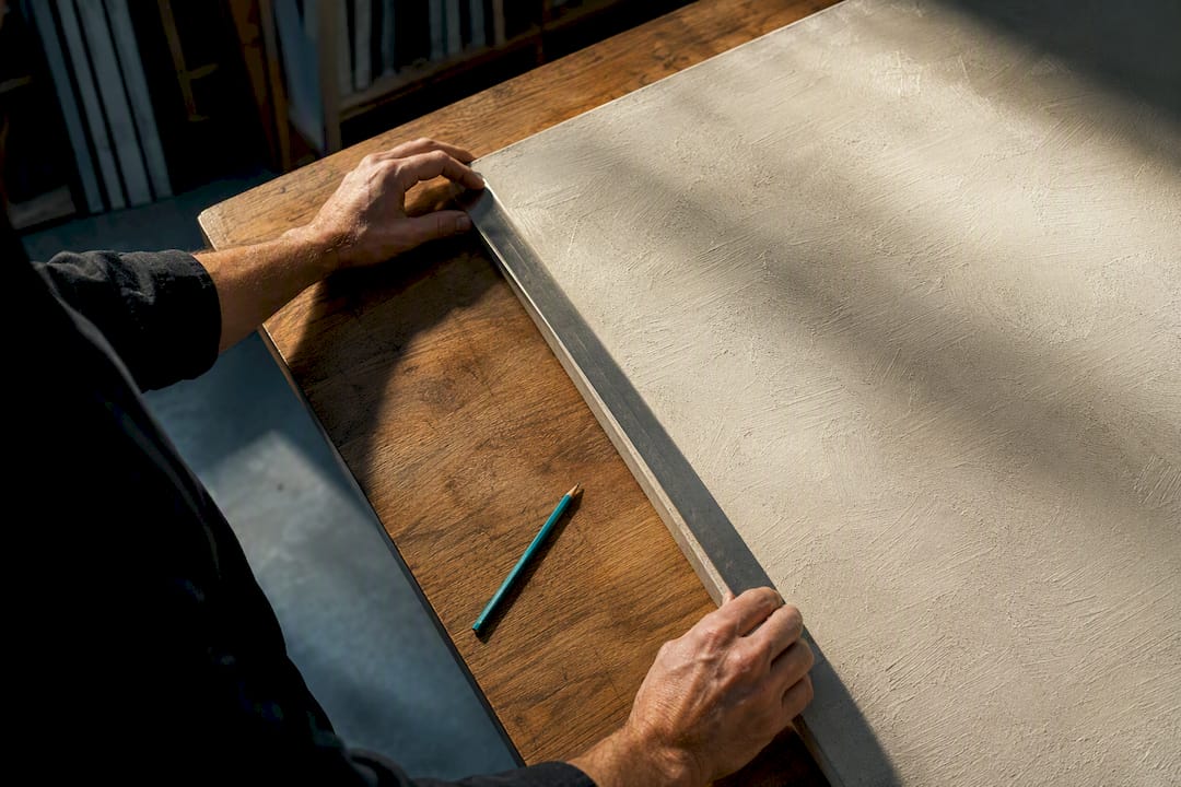 Artist measuring canvas dimensions for pricing