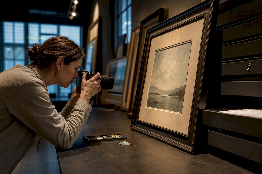 Artwork being documented in secure collection storage