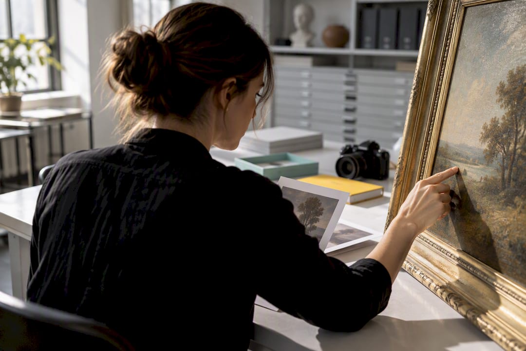Collection manager auditing artwork records