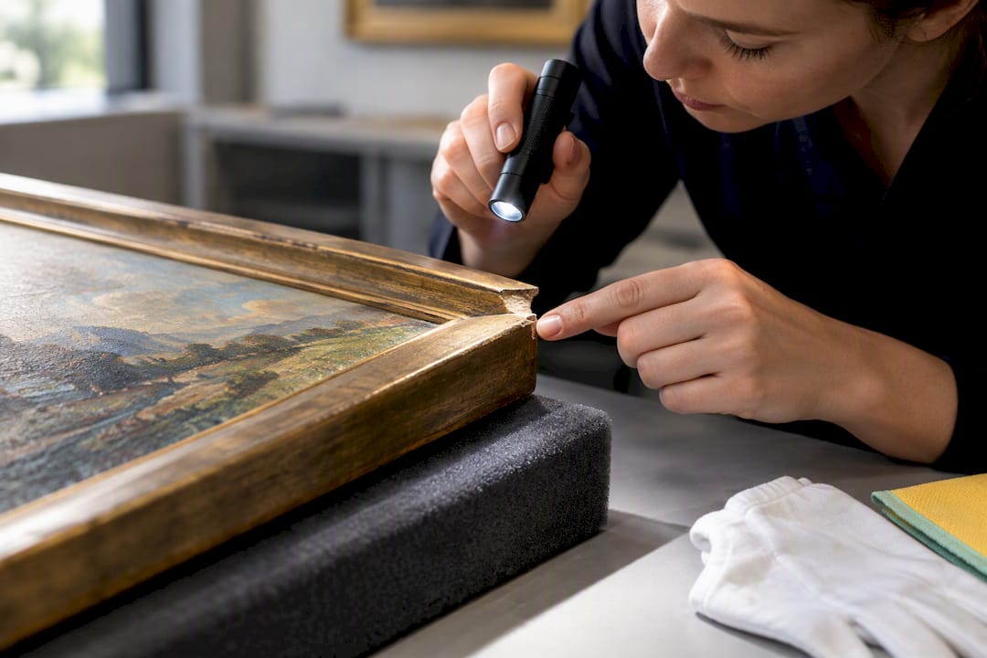 Close-up of chipped artwork frame corner