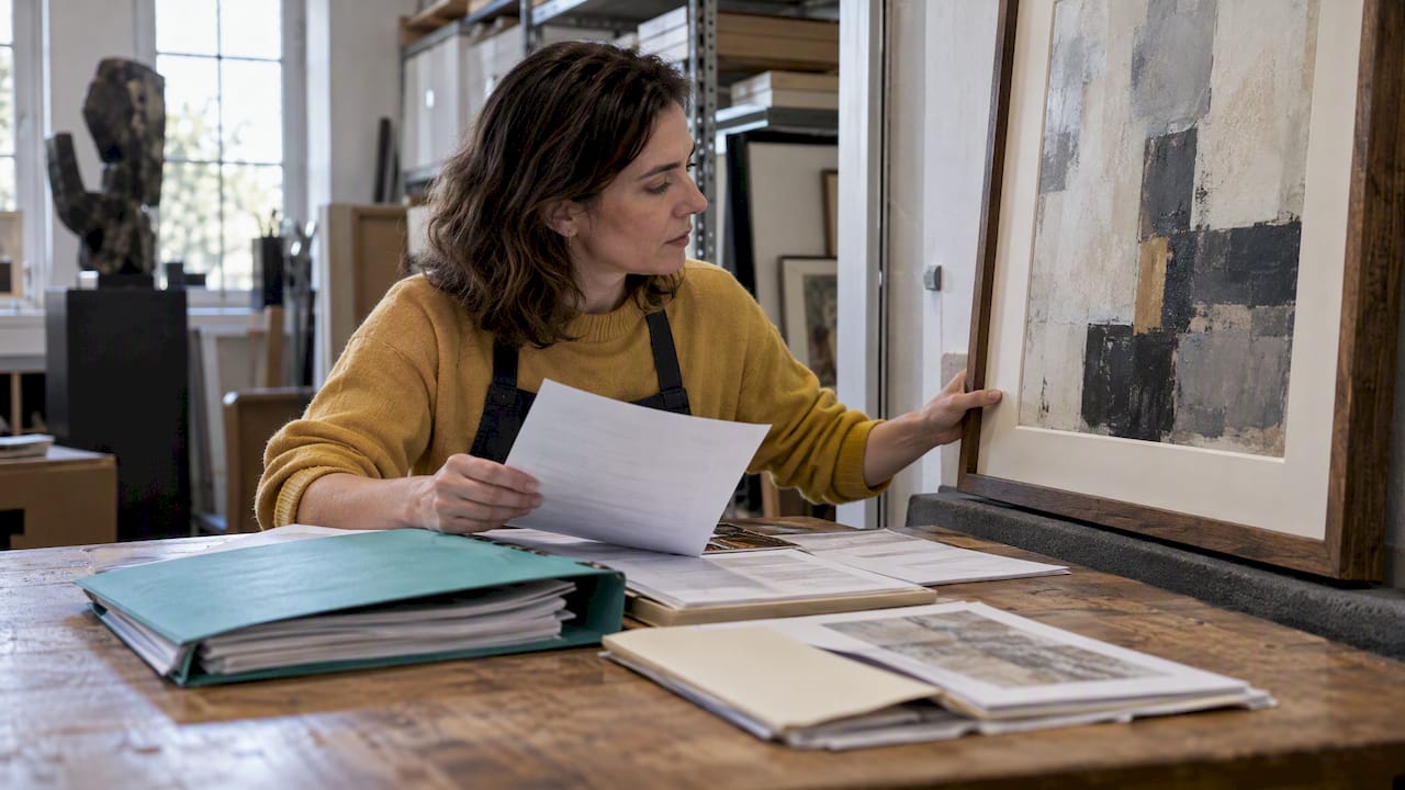 Donation dossier beside documented artwork